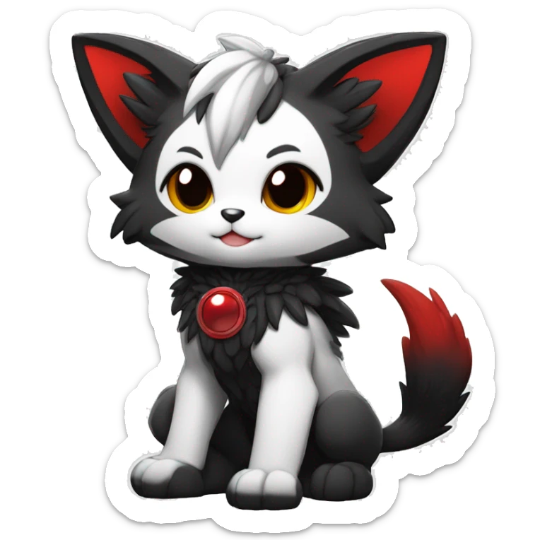 Anthro-Edgy-Cool-Dark-Black-White-Red-Contrast-Colors-Fantasy-Fur-Sona-Chibi-Shiny-Fakémon-Hybrid full body sticker