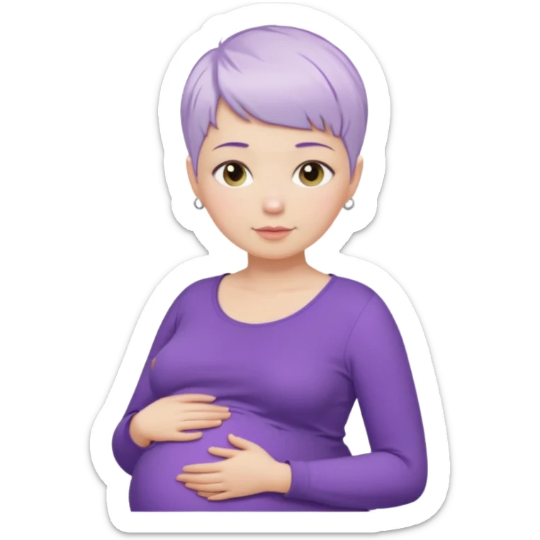pregnant woman with purple shirt and short pixie cut WHITE hair. only show head, nech and abdomen sticker