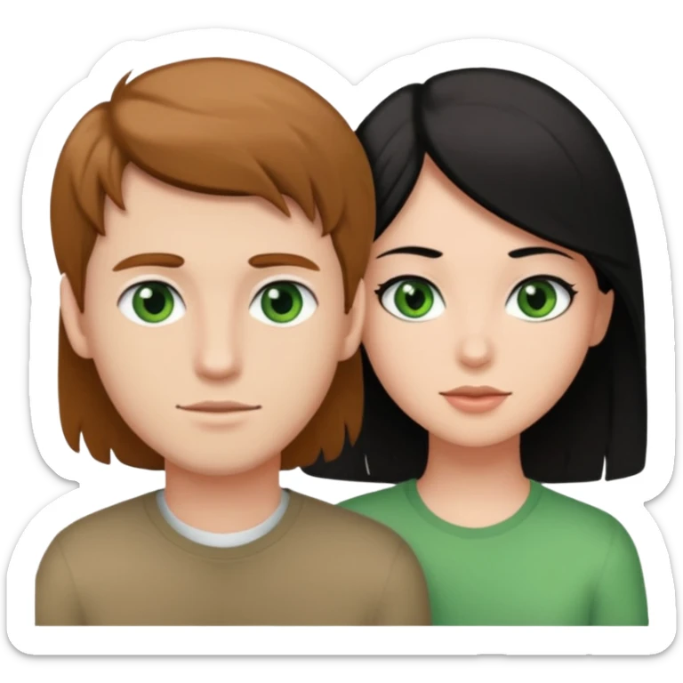 A boyfriend with light brown hair and green eyes next to his girlfriend with black eyes and black hair sticker