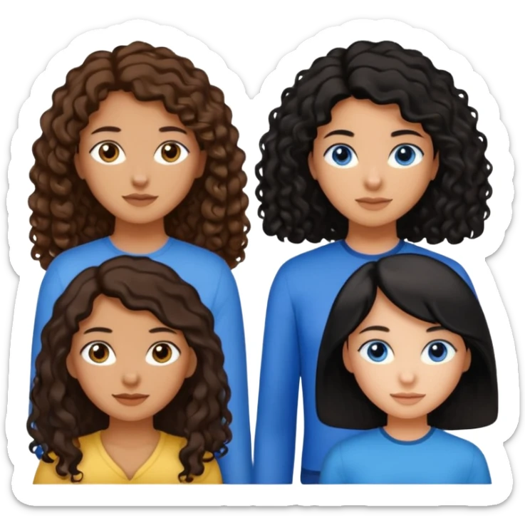 Algo de Disney y por detrás o delante pon a quatro chicas: una con el pelo largo rizado marrón , otra con el pelo muy corto negro, como un chico, otra con el pelo mediano liso marrón con ojos azulesy otra con el pelo negro largo liso . Es para el viaje sticker