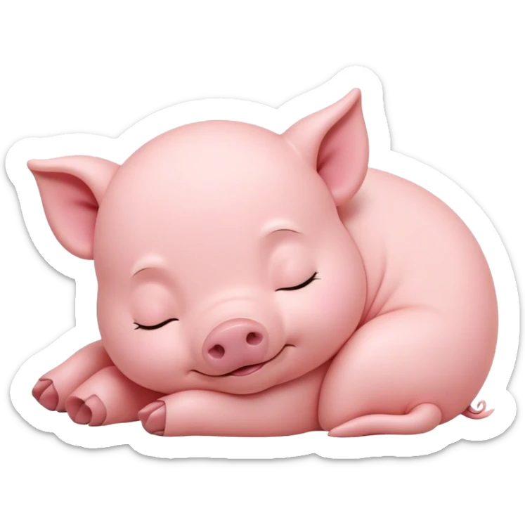 Meme-Worthy Cute Sleeping Piglet Portrait Emoji, Head resting peacefully with a contented smile, showcasing a delightfully tiny build and a luxuriously soft rosy-pink hide, eyes shut in a serene, restful nap, Simplified yet hilariously adorable features, highly detailed, glowing with a soft, drowsy light, high shine, relaxed and utterly lovable, stylized with an air of playful laziness, bright and heartwarming, soft glowing outline, capturing the essence of a comically sleepy piglet, so meme-worthy it feels like it could instantly become the next viral sensation of adorable slumber! sticker