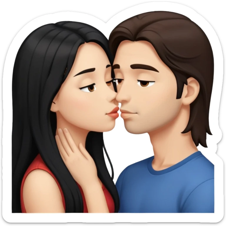 girl with long black hair kissing guy with brown hair sticker