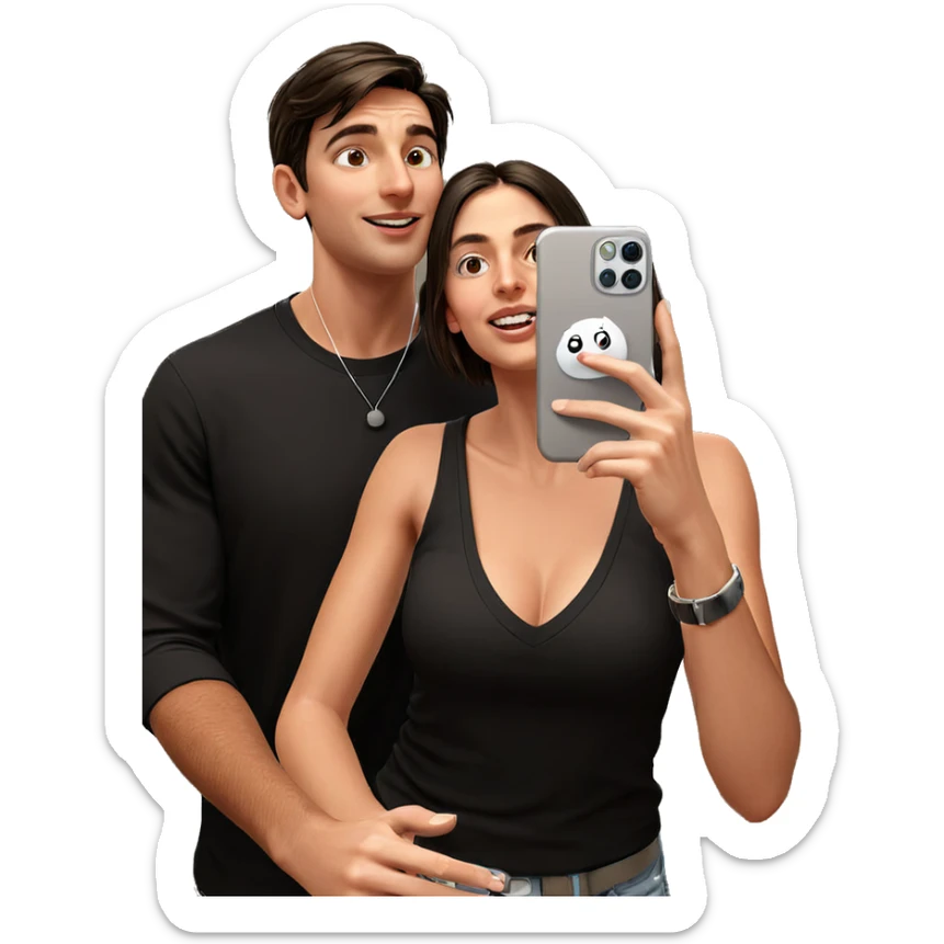 girl and boy selfie moment sticker