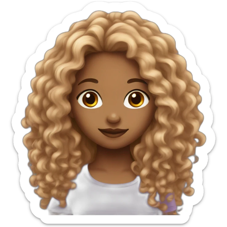 Mixed girl with very long hair curly brown cinnamon with brown eyes  sticker