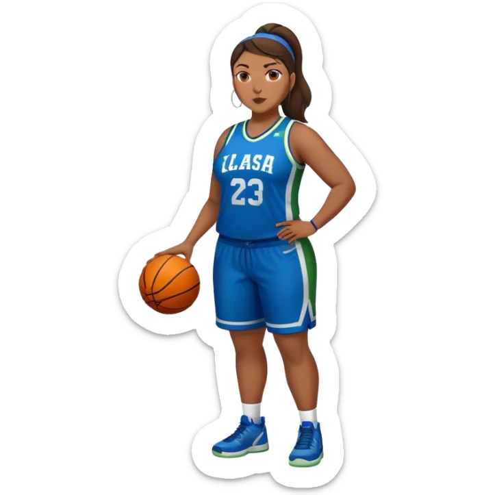 Full Body Latino plus size women basketball player wearing blue and green uniform sticker