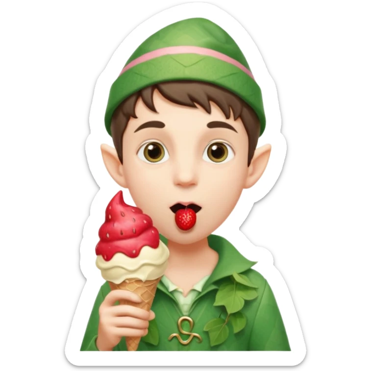 
A young elf boy in leafy clothes licking a triple-scoop ice cream with wide eyes.
baby elf with strawberry ice cream




 sticker