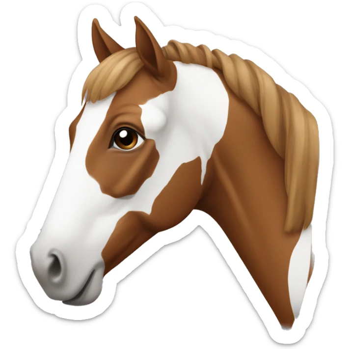 Horse in the Color „chestnut“ with a half of a Heart in white on its forehead and a Big Stripe on its nose also in white sticker