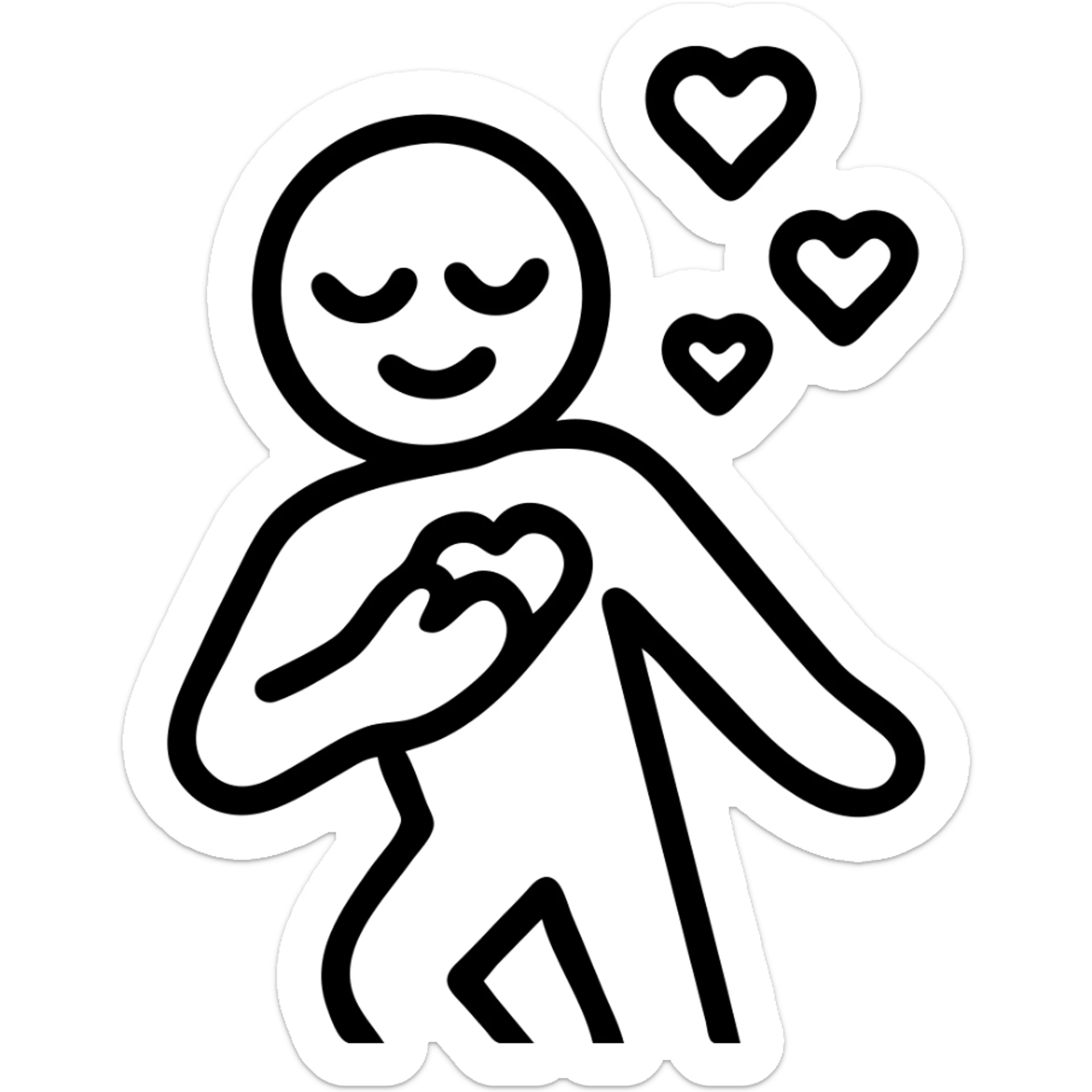 icon of a person with a hand over their heart, eyes closed in love, leaning as if about to fall, modern icon style sticker