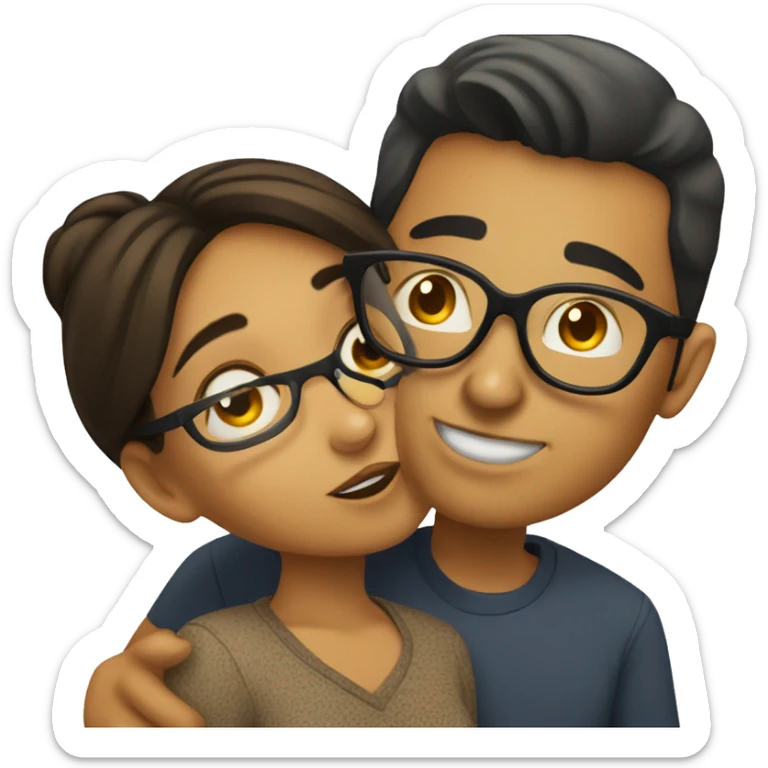 light hispanic guy wearing glasses kissing a light hispanic girl in the cheek  sticker