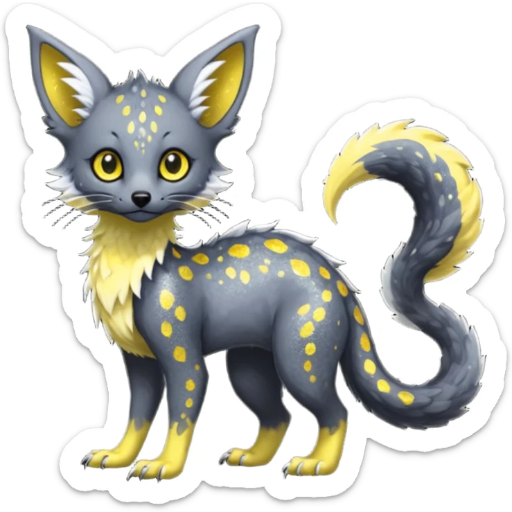 Feral Rare Fantasy Darkg gothic spooky  sparkly shiny Vernid-Trico-species by LiLaiRa, random markings, tufted tail, tufted ears, full body sticker