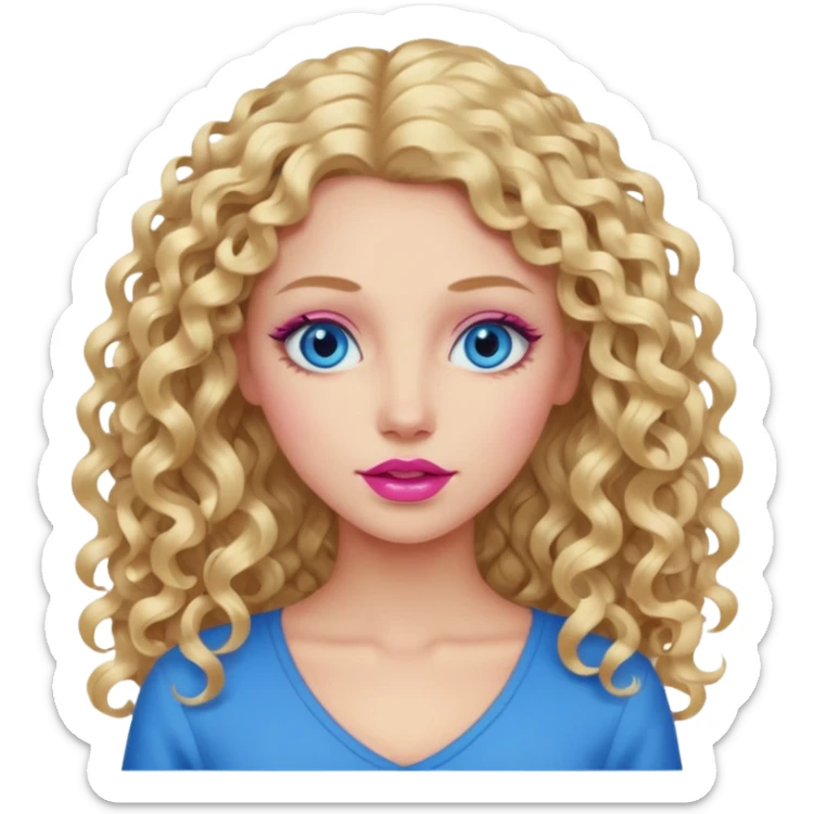 açık tenli  uzun kıvırcık sarı saçlı mavi gözlü   dudak rengi pembe yetişkin kadın sadece yüz emojisi sticker