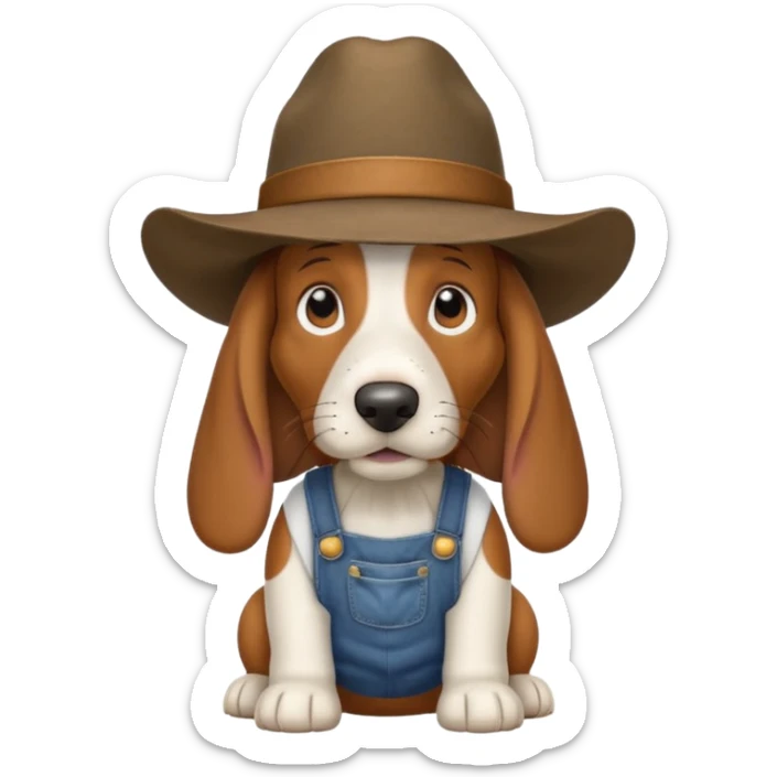toothless hillbilly basset hound wearing a stetson and dungarees and has droopy eys sticker