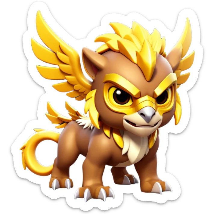 Clash of Clans aesthetic: Cinematic fierce lightning gryphon Beast Emoji, rendered in a 3D vector-style similar to standard emojis with minimal shading and bold, simplified shapes. A compact, isometric mythical creature with wild, majestic features and fierce yet endearing eyes, softly glowing with a primal enchanted charm. Simplified yet unmistakably iconic, highly detailed and consistent, glowing with a soft radiant shine and high polish. Stylized with a touch of mythical wildness and a soft glowing outline, capturing the essence of a legendary beast with a friendly, playful allure! sticker