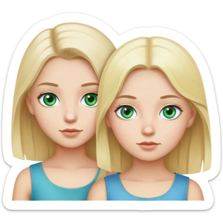 2 twins girls, one blond with blue eyes, and one dark haired with green eyes sticker