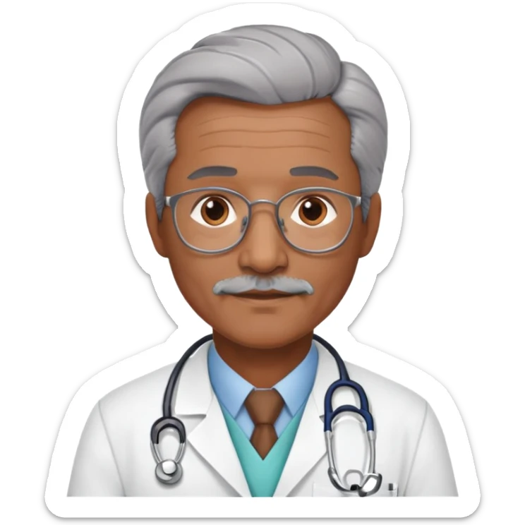 mature 60 year old male doctor with stethoscope, gray hair, medium-dark skin tone, cinnamon skin tone, professional sticker