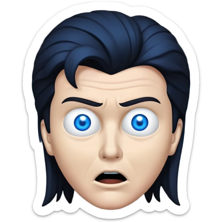 Wide Rick Astley with cursed Selene Delgado face with no eyes and Rick Astleys blue and the background is pitch black sticker