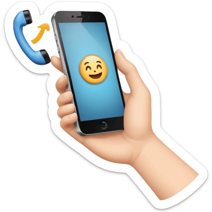 generame un emoji de una mano con un movil y una barra de busqueda encima sticker