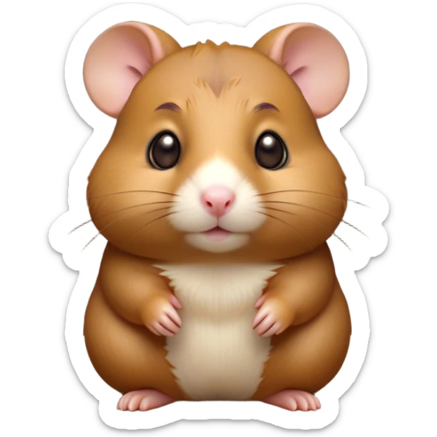 Cinematic Noble Brown Hamster Portrait Emoji, Poised and regal, with a tiny, compact build and a smooth, well-kept rich brown fur, deep-set soulful dark eyes, Simplified yet sharp and sophisticated features, highly detailed, glowing with a soft, dignified glow, high shine, intelligent and energetic, stylized with an air of miniature majesty, focused and attentive, soft glowing outline, capturing the essence of a watchful and confident rodent, so majestic it feels as though it could scurry out of the screen with effortless authority! sticker