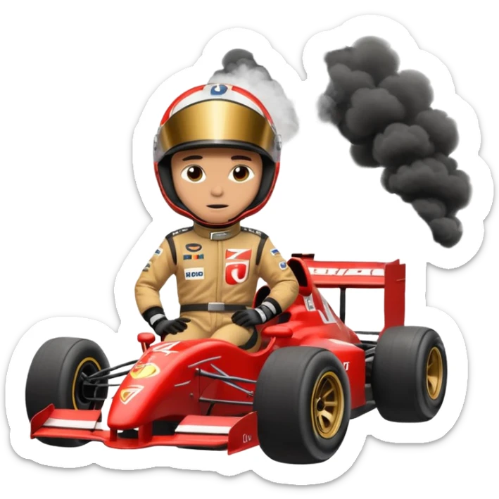 drifting car with tires smoke and a driver with a f1 helmet into the cr sticker