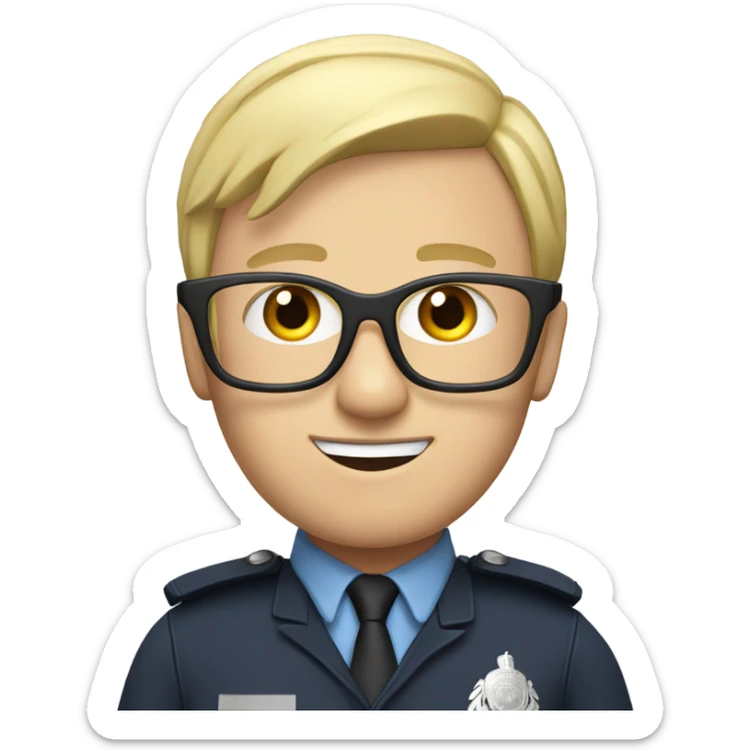 British policeman with blue eyes and helmet and blonde and glasses hair sticker