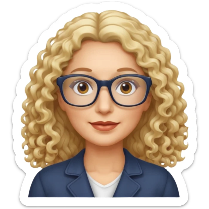 woman 50 years old blond long curly hair, brown eyes ans rectangle glasses sticker