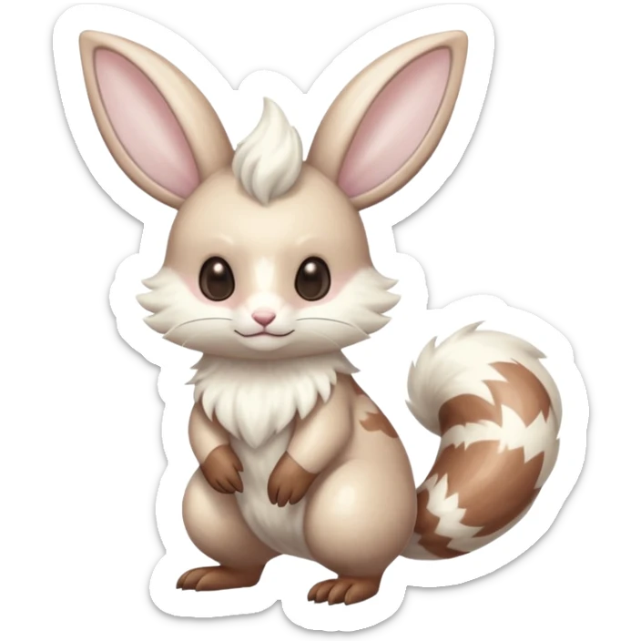 Shiny pastel silvery grey albino Lopunny-Furret-Cinccino-fusion (full body) with brown mask-marking-patterns  sticker