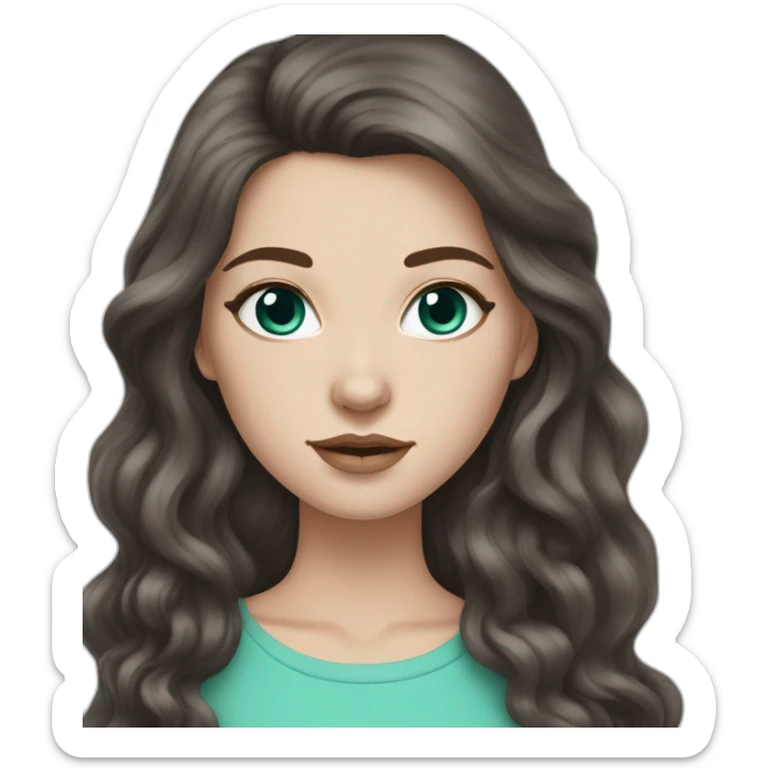 White girl with pastel teal eyes and long luscious voluminous dark brown hair sticker