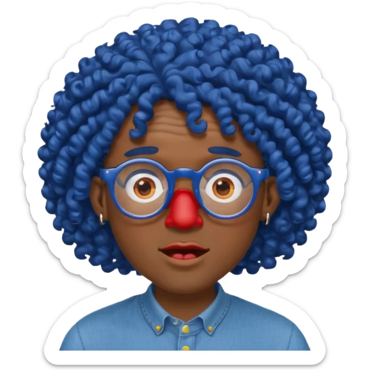 dark blue haired man curly hair and red earrings and spectacles surprised and hat wearing sticker