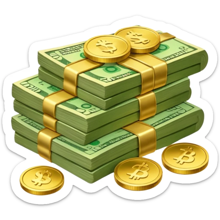 It's an image of money such as coins and bills, but there's only one or two neatly sticker