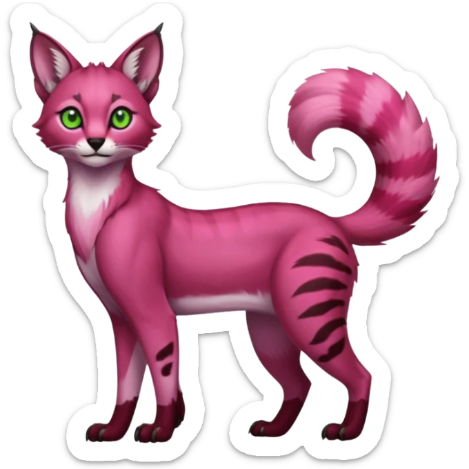 Colorful dark pink lime-green tropical exotic cute cool beautiful shiny beautiful fantasy-caracal-civet-genet-sergal-vernid-serval-Gryphon-Cacomistle-Trico-oncilla-animal-Fakémon-hybrid-fursona (full body) sticker