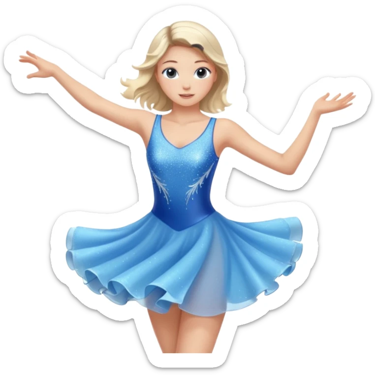 The ice skater girl in the sparkling blue dress spins gently sticker