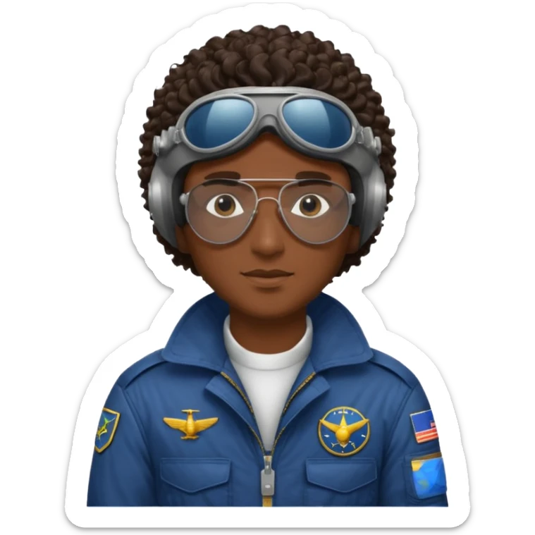 A male pilot with dark skin and close-cut curly hair sticker