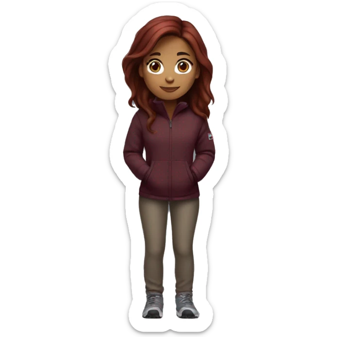 beautiful burgundy straight haired Girl wearing northface full body sticker