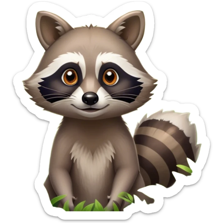 Collage of a raccoon and a fox, in close-up, set in a beautiful forest with tall trees, green bushes, and sunlight filtering through the leaves. Both animals look curious and playful. A vibrant, wild atmosphere with a transparent background. sticker