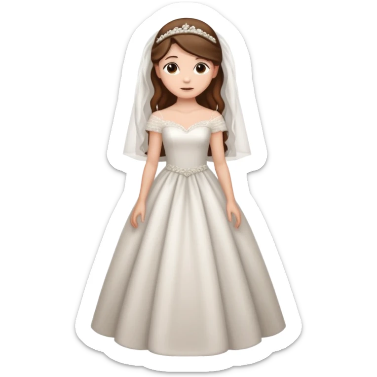 Chica blanca, ojos marrones,vestida novia, cuerpo entero, pelo castaño largo y recogido sticker