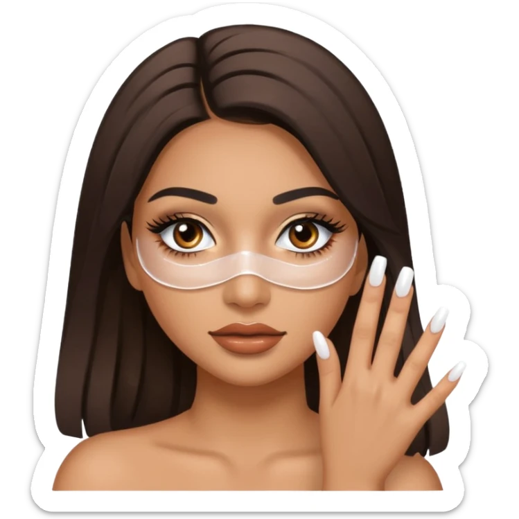 Baddie Latina emoji with fake lashes and white nails with white liquid covering her face sticker