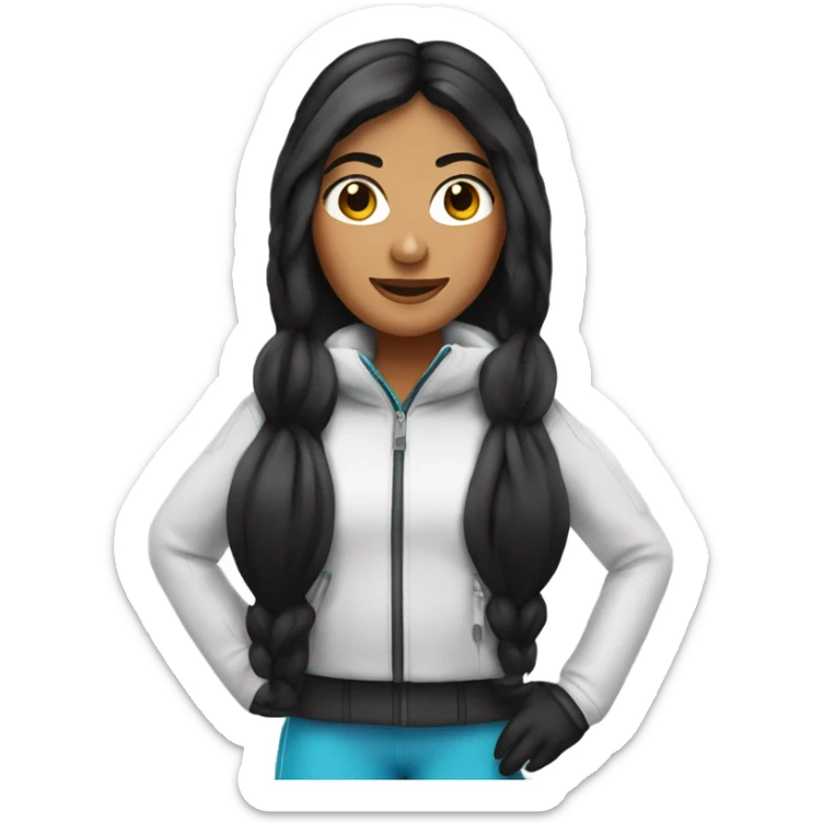 Tanned woman with long black hair as a ski girl sticker