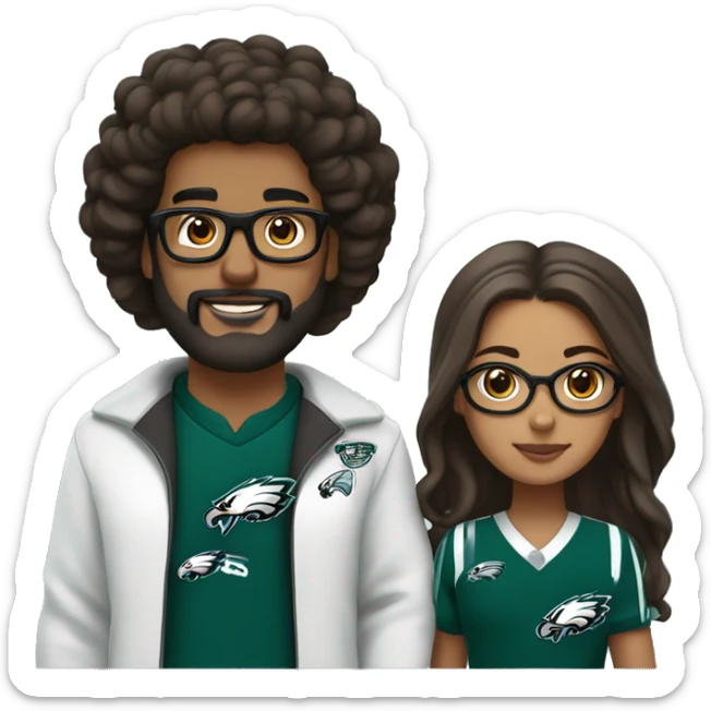 Brown guy with beard mustache and brown girl with glasses and her hair in a bun in Philadelphia eagles clothes holding hands sticker