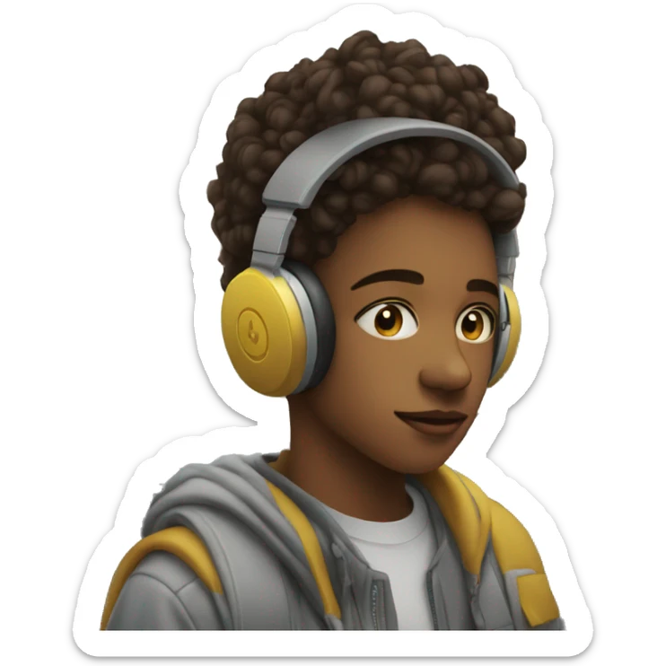 young teenager listen to music in street sticker