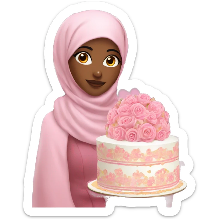 Pretty model muslim Somali girl with a pink floral cake sticker