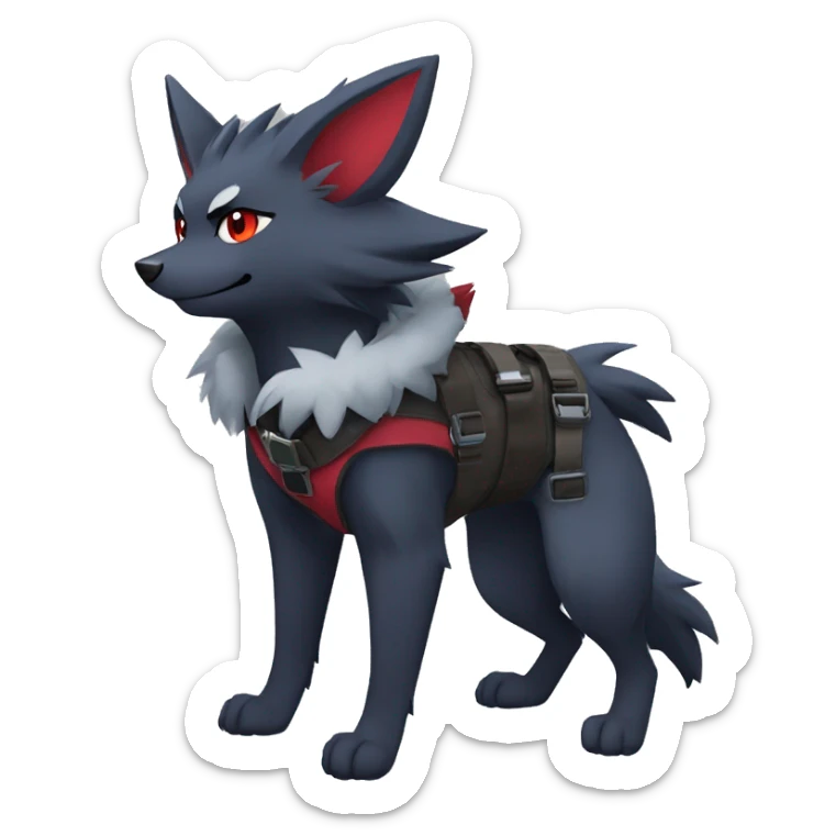 Cool Edgy Zorua-Zoroark-Mightyena with a collar and harness full body sticker