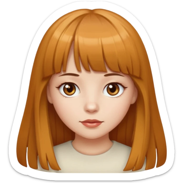 A girl with bangs, long caramel hair, hazel eyes, and white skin  sticker