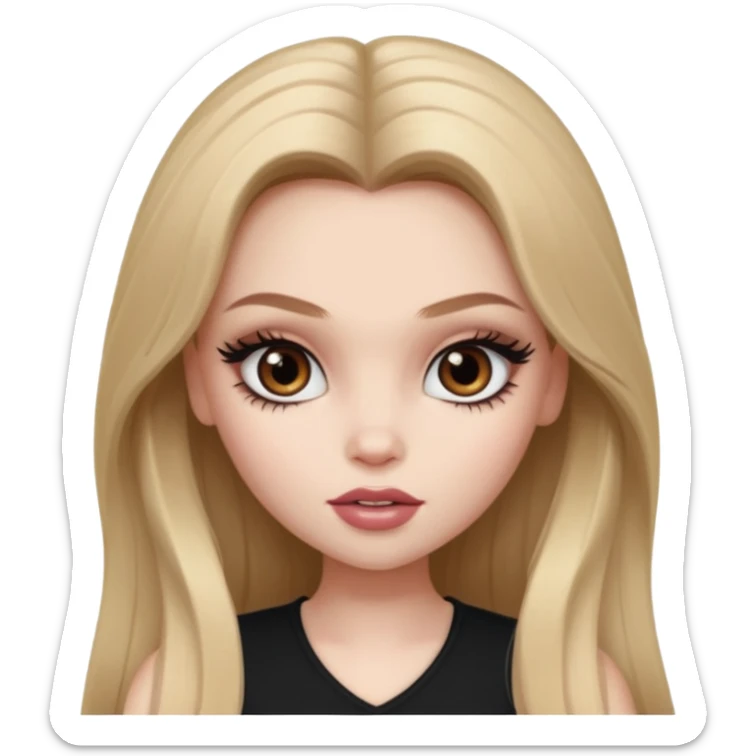 pretty bratz baddie, pale skin, long darkblond hair, pretty makeup, long lashes, pretty brown eyes sticker