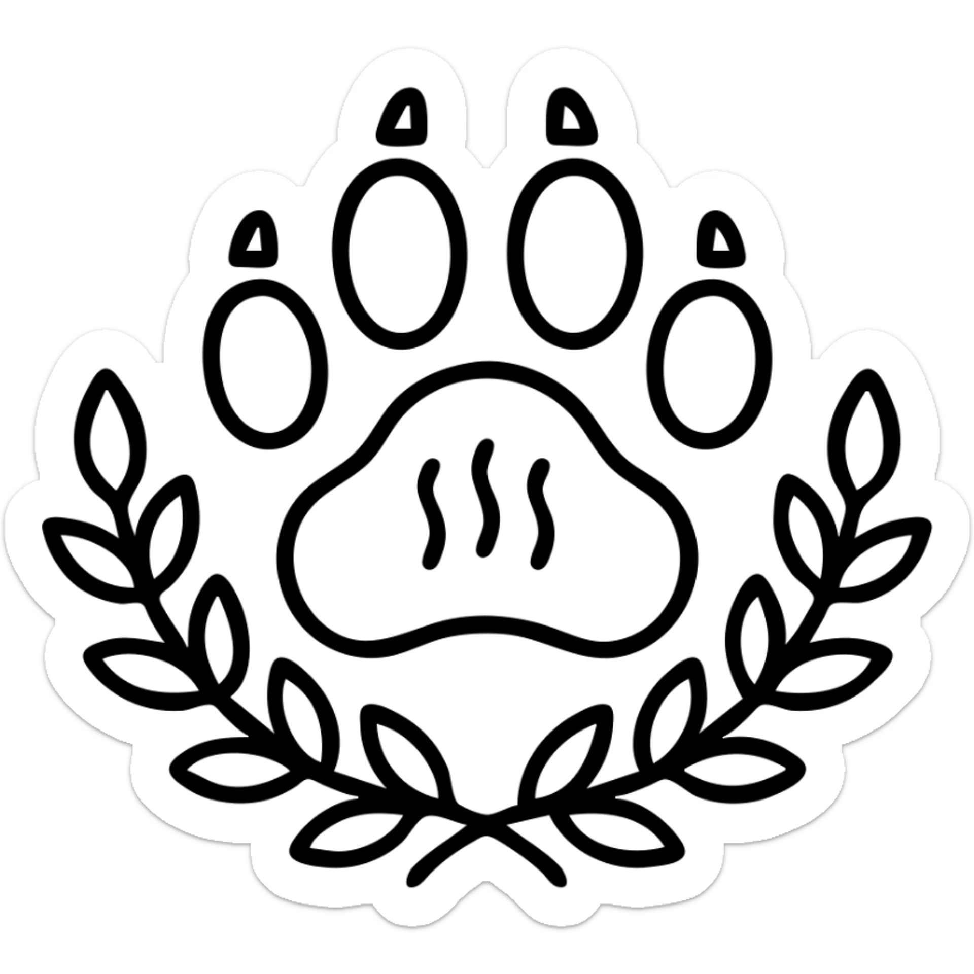 stylized icon of Bengal tiger paw print with victory laurel, clean modern icon style sticker