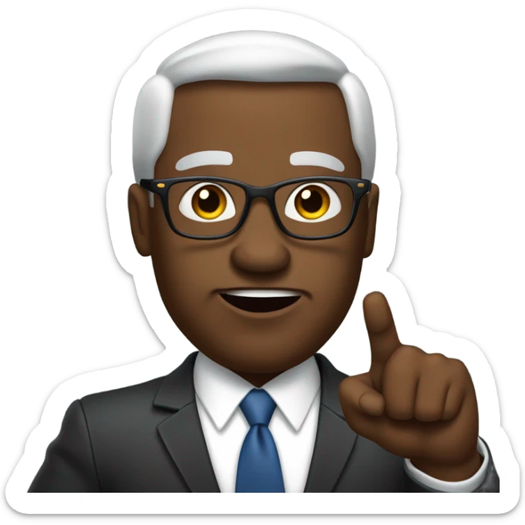 Muscular Black politician busting out his suit with glasses giving oration with right index finger in the air and a stern countenance. sticker