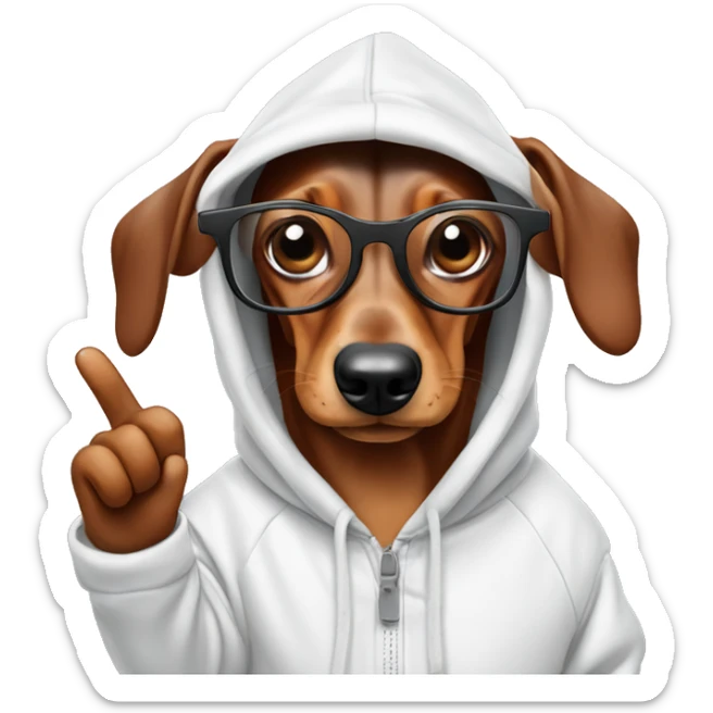 Sausage dog sticking his middle finger up with glasses and a hoodie  sticker