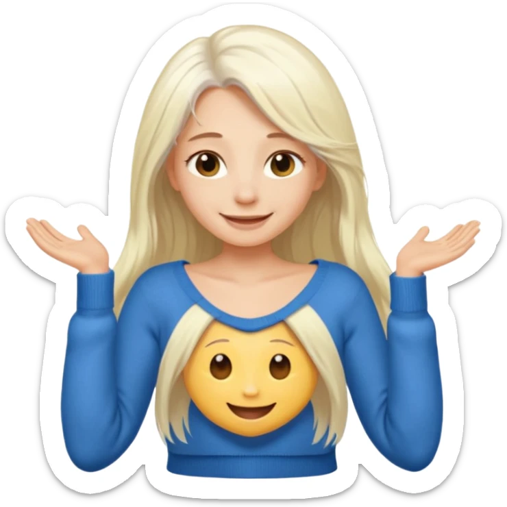 blonde woman with long white hair, half-naked, taking off a sweater, simple features, emoji style sticker