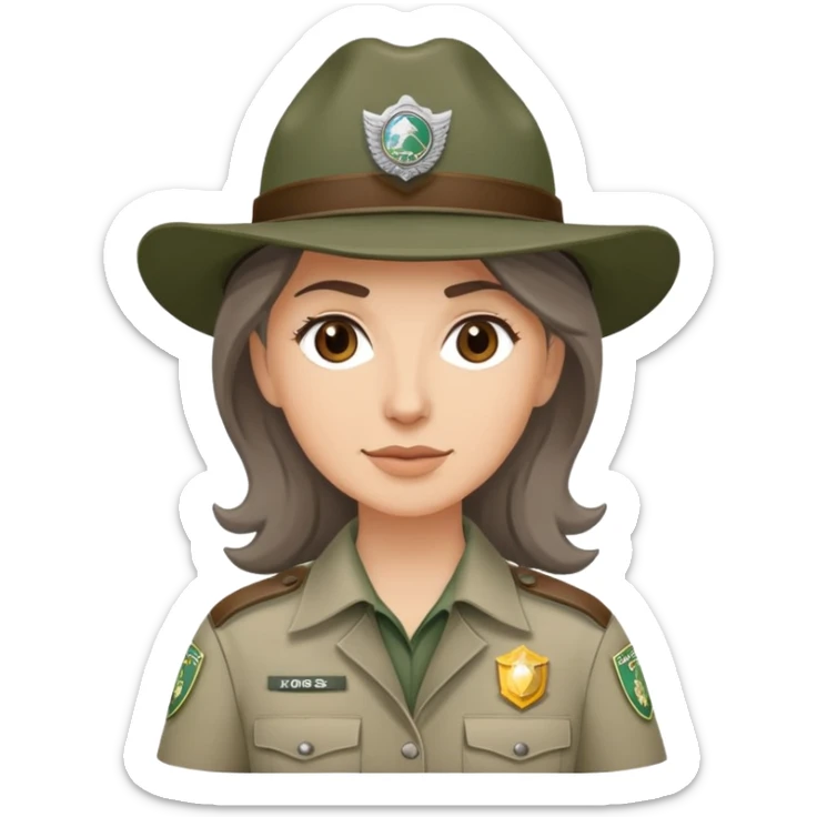 white woman park ranger with brown and gray hair sticker