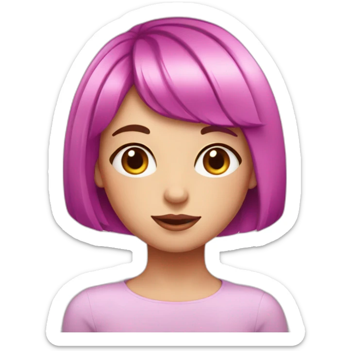 girl with purple eyes, bright pink bob haircut, fair skin sticker