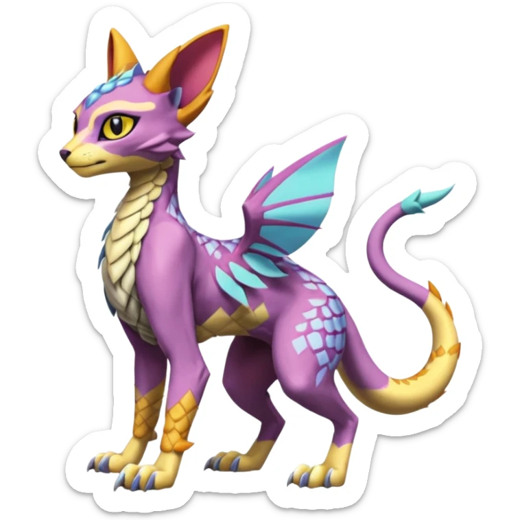 Colorful Meloetta-Spyro-Sphynx-Lykoi-Sergal-Renamon-Wargreymon-Pokémon-Digimon-Fakémon-fusion-hybrid-creature sticker